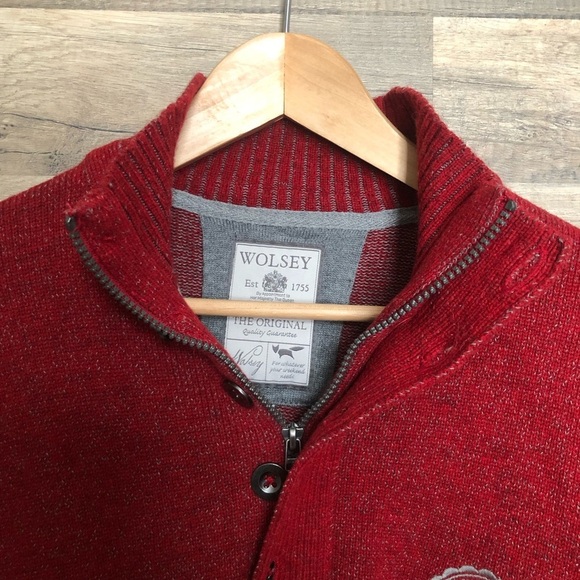 Wolsey Men's Wool Mottled Red Quarterzip Sweater Medium - Picture 7 of 12